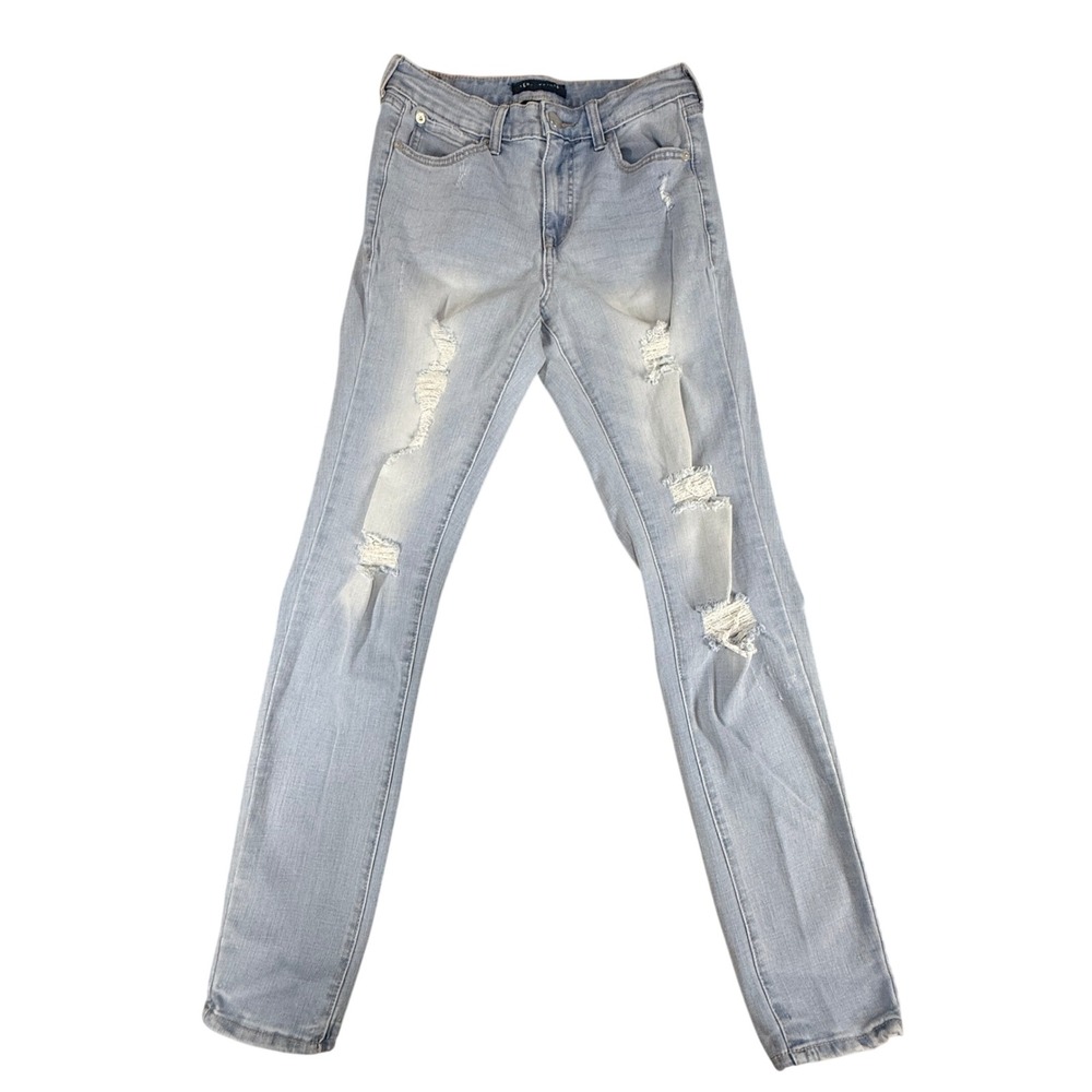 Aeropostale High Rise Jeggings Womens 8 Long Light Wash Distressed Denim